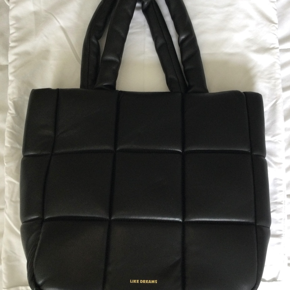 Black leather puff tote bag